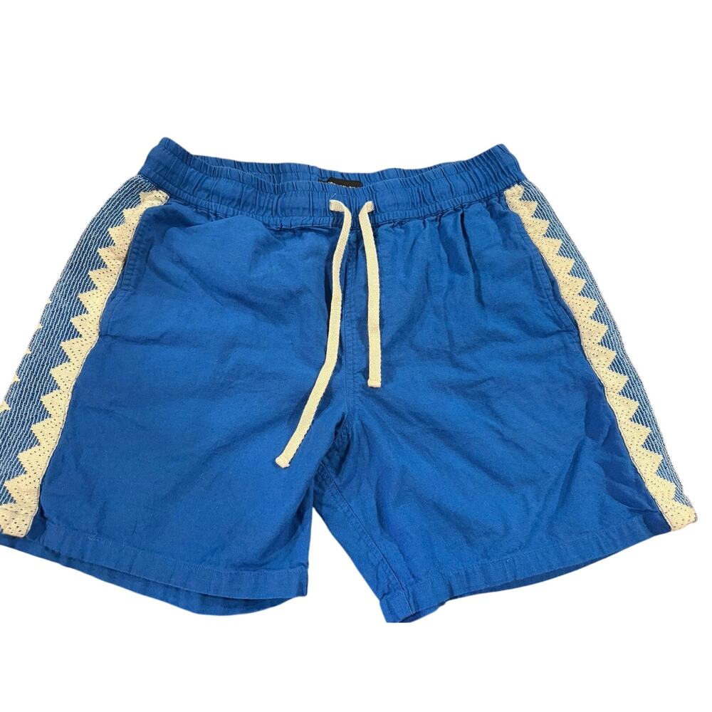 Cotton On Blue White Easy Care Elastic Drawstring Short Cotton Linen Men Medium